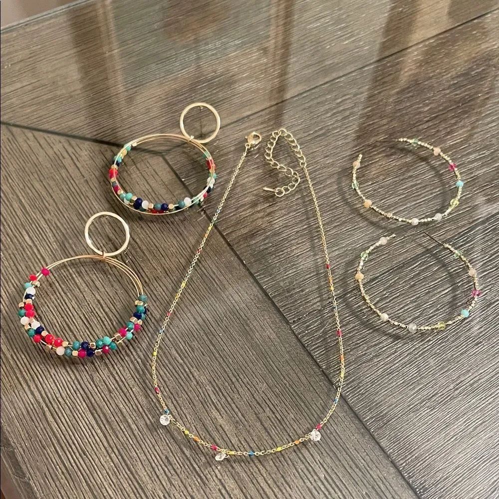 Trendy Dainty Beaded Colorful Beaded Jewelry Set Earrings & Necklace